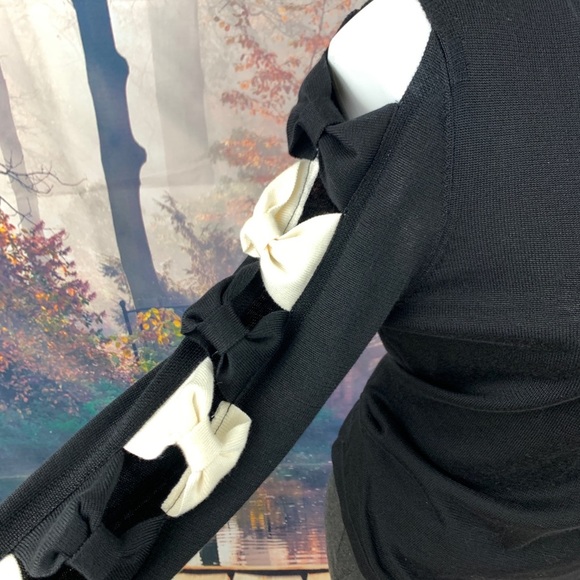 CeCe Black Cold Shoulder Bow Sleeve Sweater - Picture 5 of 10